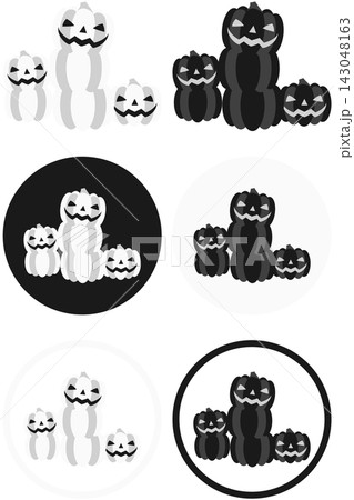 ジャックオランタンとカボチャの集合アイコンイラストバリエーションセット / ハロウィン・秋イベントの 143048163