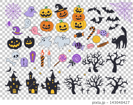 Halloween line drawing illustration set Halloween line drawing illustration set 143048427