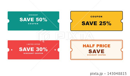 Discount vouchers and promotional coupon vector set Discount vouchers and promotional coupon vector set 143048815