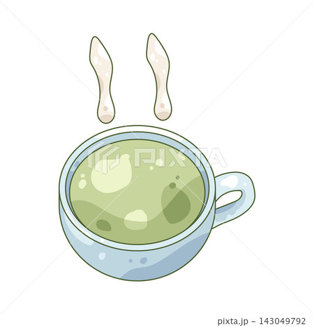 Illustration of hot matcha in a cup 143049792