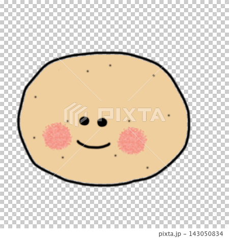 Hand-drawn potato character, round shape, smiling. 143050834