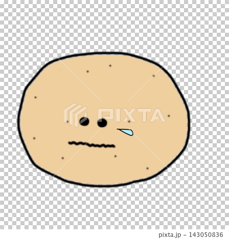 Hand-drawn potato character, round shape, with a crying face. Hand-drawn potato character, round shape, with a crying face. 143050836