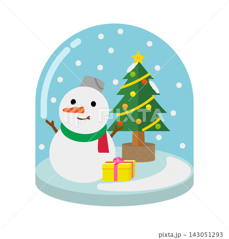 スノードーム　雪だるまとクリスマスツリー入り　イラスト 143051293