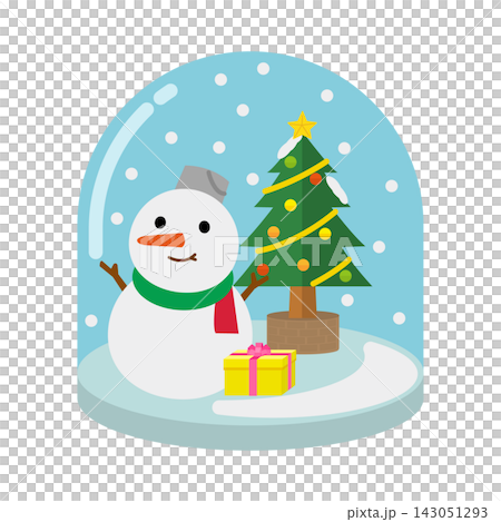 スノードーム　雪だるまとクリスマスツリー入り　イラスト 143051293