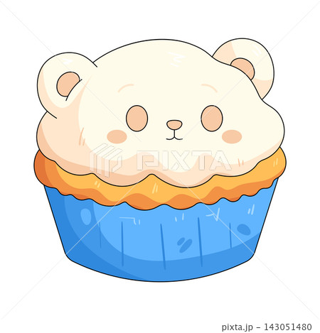 Illustration of cute cupcake with bear face Illustration of cute cupcake with bear face 143051480