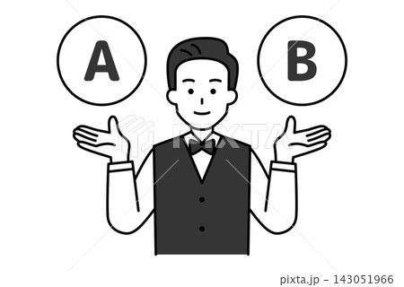 AとBの選択肢を提案するレストランの男性店員 AとBの選択肢を提案するレストランの男性店員 143051966