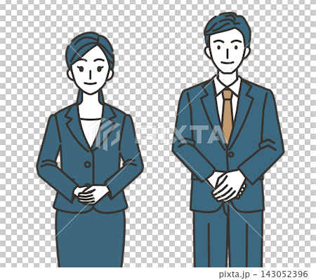 A man and woman in suits providing refined and courteous service. A man and woman in suits providing refined and courteous service. 143052396