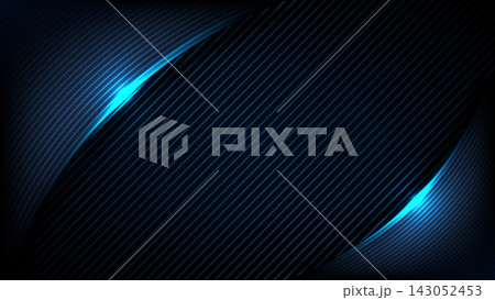 Dark Blue Futuristic Background with Glowing Cyan Light Accents and Carbon Fiber Striped Texture for Modern High Tech Vector Illustration Banner Design 143052453
