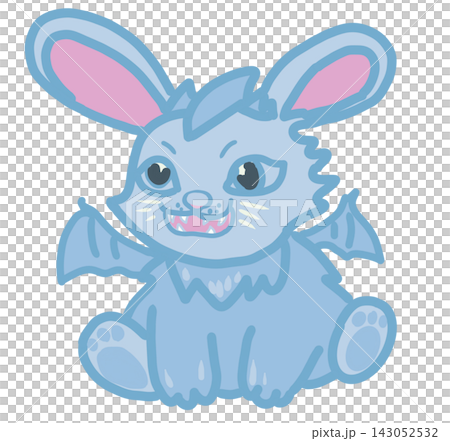 Cute blue bunny dragon monster character illustration on black background, hand drawn digital art style Cute blue bunny dragon monster character illustration on black background, hand drawn digital art style 143052532