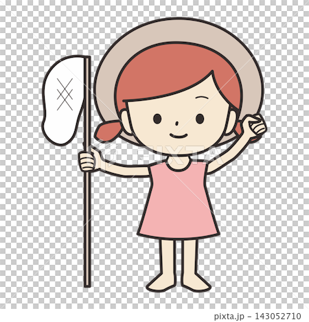 タモを持っている女の子のイラスト タモを持っている女の子のイラスト 143052710