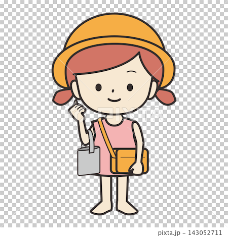 一幅女孩背著包包的插圖。 143052711