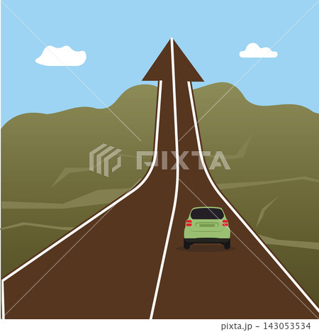 Car Driving Up Arrow Highway Road to Success and Growth Concept Illustration Car Driving Up Arrow Highway Road to Success and Growth Concept Illustration 143053534