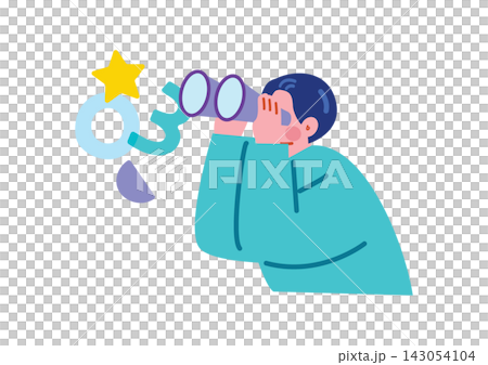 一位商人手持雙筒望遠鏡的插圖 一位商人手持雙筒望遠鏡的插圖 143054104