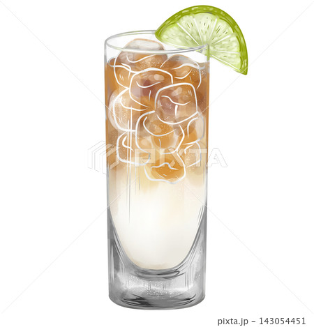 Digital watercolor Dark and Stormy cocktail isolated on transparent background. 143054451