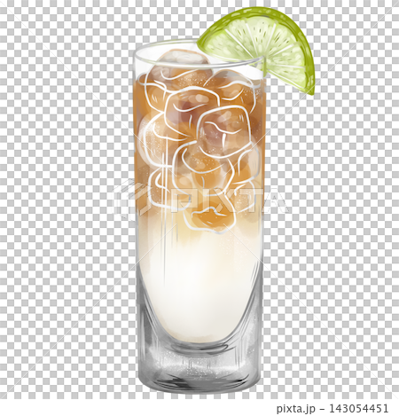 Digital watercolor Dark and Stormy cocktail isolated on transparent background. 143054451