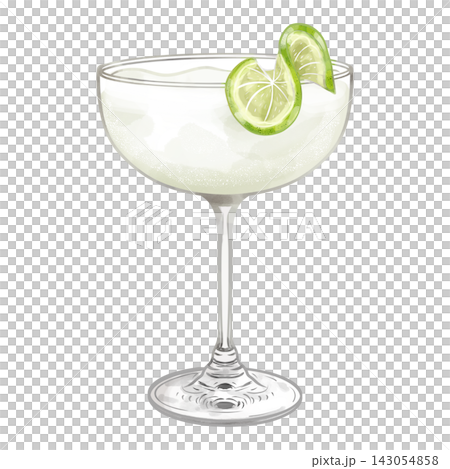 Hand painted digital watercolor Daiquiri cocktail with lime isolated on transparent background. Hand painted digital watercolor Daiquiri cocktail with lime isolated on transparent background. 143054858