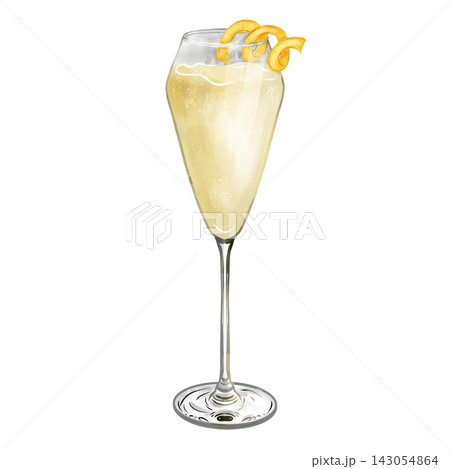 Hand painted digital watercolor French 75 cocktail isolated on transparent background. Hand painted digital watercolor French 75 cocktail isolated on transparent background. 143054864