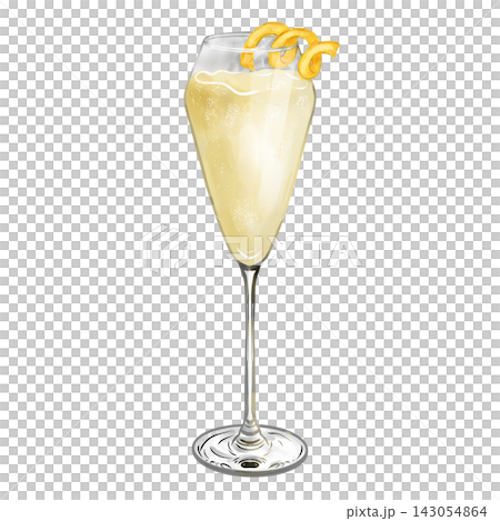Hand painted digital watercolor French 75 cocktail isolated on transparent background. Hand painted digital watercolor French 75 cocktail isolated on transparent background. 143054864