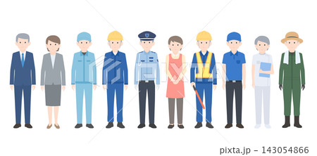 さまざまな職業で働くシニア世代の人々のフラットイラストセット さまざまな職業で働くシニア世代の人々のフラットイラストセット 143054866