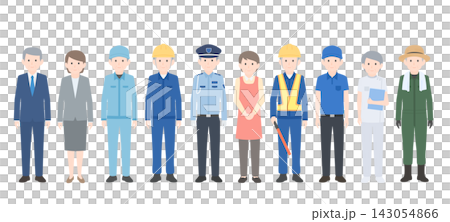 さまざまな職業で働くシニア世代の人々のフラットイラストセット さまざまな職業で働くシニア世代の人々のフラットイラストセット 143054866