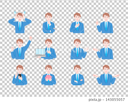 ビジネス向け上半身男性性会社員のいろいろなポーズ素材セット ビジネス向け上半身男性性会社員のいろいろなポーズ素材セット 143055057