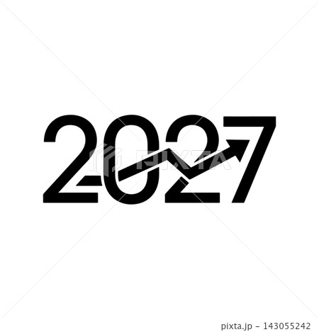 Minimalist 2027 typography design featuring integrated upward trending financial growth arrow 143055242