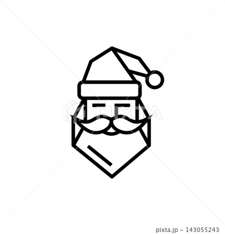 Minimalist geometric santa claus head icon featuring bold black lines on clean white background 143055243
