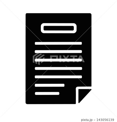 Black document icon with header and text lines isolated on a white background 143056139