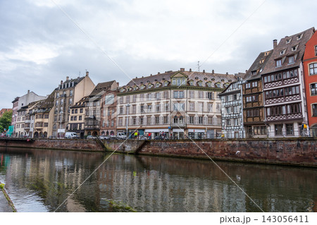 Traditional half-timbered houses along the Ill river Strasbourg, France 143056411