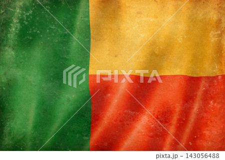 Old vintage flag of Benin, worn and stained 143056488