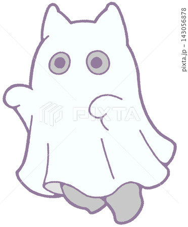 おばけのコスプレをした可愛い猫のハロウィンイラスト 143056878