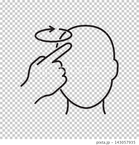 Minimalist black outline icon of a finger tapping the head representing deep thought or contemplation. Minimalist black outline icon of a finger tapping the head representing deep thought or contemplation. 143057935