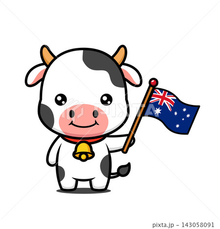 Cute Black and White Cow Cartoon Character Holding An Australian Flag Cute Black and White Cow Cartoon Character Holding An Australian Flag 143058091