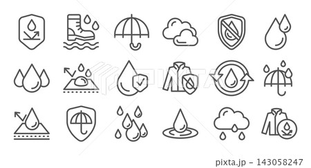 Waterproof Protection Line Icons set 143058247