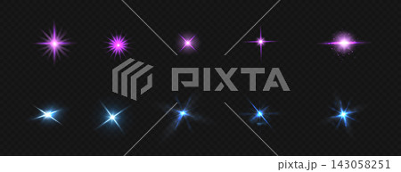 Bright star light effects set on transparent 143058251