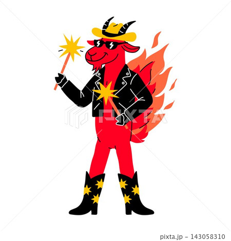 Funny Rock Star Goat with Magic Staff Cartoon Design Funny Rock Star Goat with Magic Staff Cartoon Design 143058310