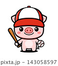 Cute Pig Baseball Player Cartoon Character, Kawaii Animal Sports Mascot 143058597