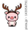 Cute Pig with Reindeer Antlers Cartoon Character, Kawaii Christmas Animal Mascot 143058791