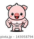 Muscular Pig Cartoon Character, Cute Strong Farm Animal Fitness Mascot 143058794