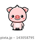 Cute Pig Cartoon Character Illustration, Kawaii Pink Farm Animal Mascot 143058795