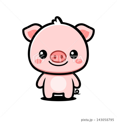 Cute Pig Cartoon Character Illustration, Kawaii Pink Farm Animal Mascot Cute Pig Cartoon Character Illustration, Kawaii Pink Farm Animal Mascot 143058795