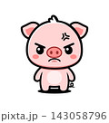 Angry Pig Cartoon Character, Cute Mad Kawaii Animal Mascot Illustration 143058796