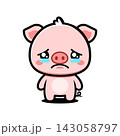 Cute Crying Pig Cartoon Character, Sad Kawaii Farm Animal Mascot 143058797