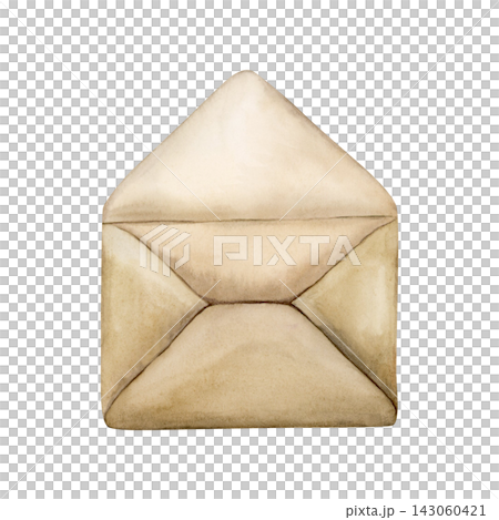 Cute Paper Craft Envelope. Watercolor hand drawn illustration isolated on white background for mail design home textile cozy print eco-friendly branding retro post templates rustic wedding invitations 143060421