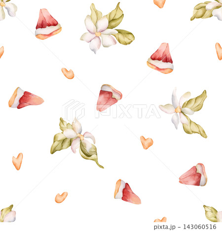 Grapefruit summer citrus fruit flower seamless pattern. Watercolor hand drawn floral food illustration isolated on white background for home kitchen textile fresh fabric print banner cosmetic package Grapefruit summer citrus fruit flower seamless pattern. Watercolor hand drawn floral food illustration isolated on white background for home kitchen textile fresh fabric print banner cosmetic package 143060516