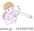 脇汗のシミに悩む女性のイラスト（更年期障害・発汗・ホットフラッシュ） 143060790