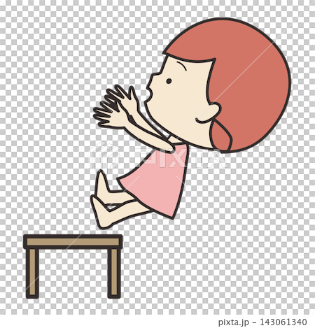 An illustration of a girl about to fall off a chair. An illustration of a girl about to fall off a chair. 143061340