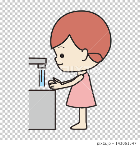 一幅女孩洗手的插圖 一幅女孩洗手的插圖 143061347