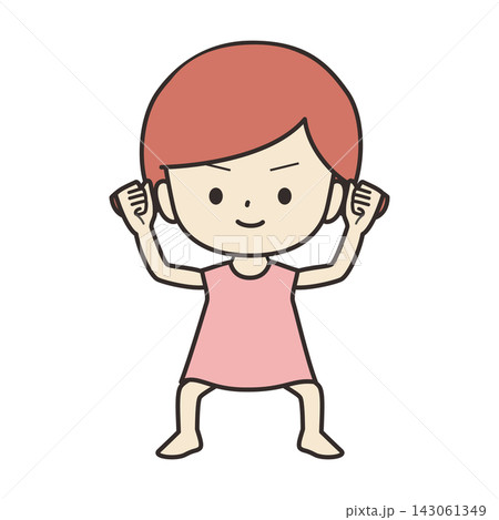 がんばるポーズの女の子のイラスト がんばるポーズの女の子のイラスト 143061349