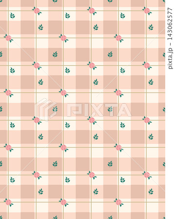 Pink Plaid Seamless Pattern Small Rose Floral Cottagecore Coquette Background Grid Vector Design Digital Paper 143062577